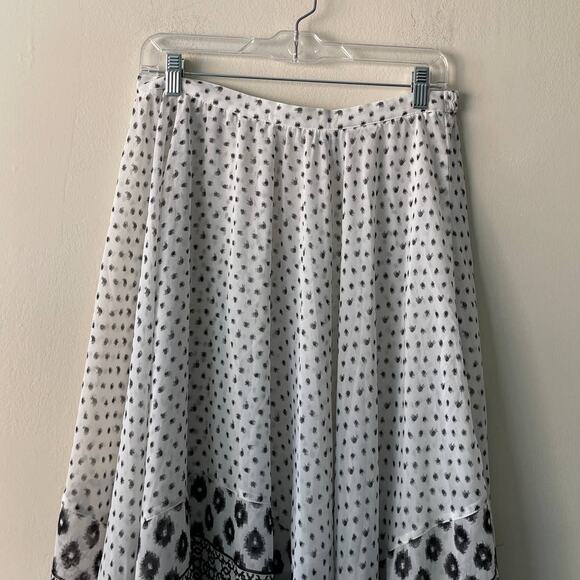 Express Black & White Abstract Print High & Low Midi Skirt w Elastic Waist - SP - Picture 5 of 10